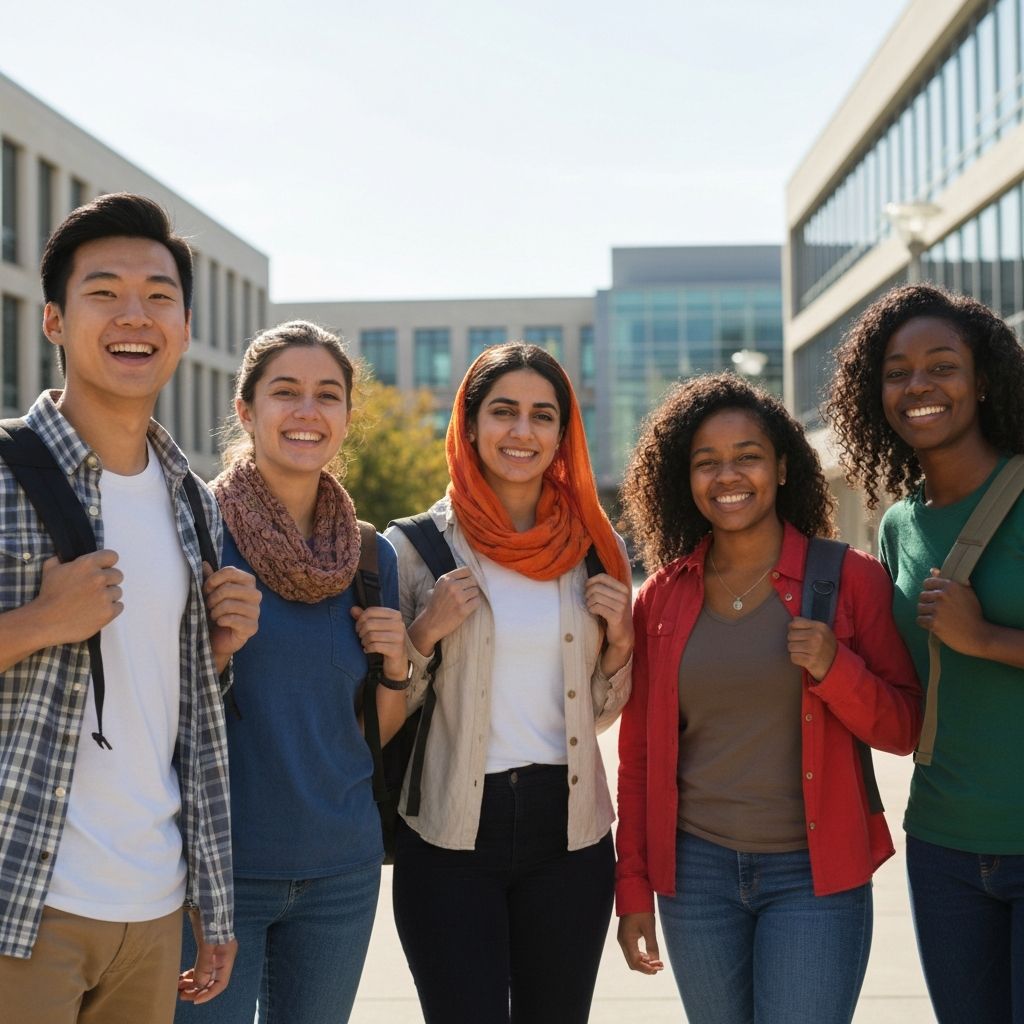 Diverse group of happy international students in the United Kingdom